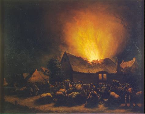 Fire In A Village Painting Poel Egbert Lievensz Van Der Oil Paintings