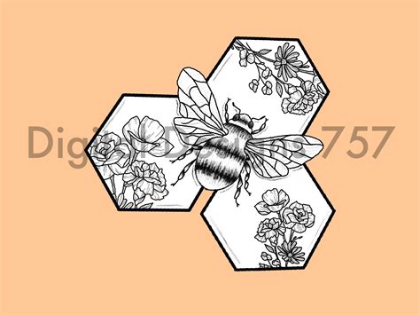 Bumble Bee Flower Tattoo Design Etsy