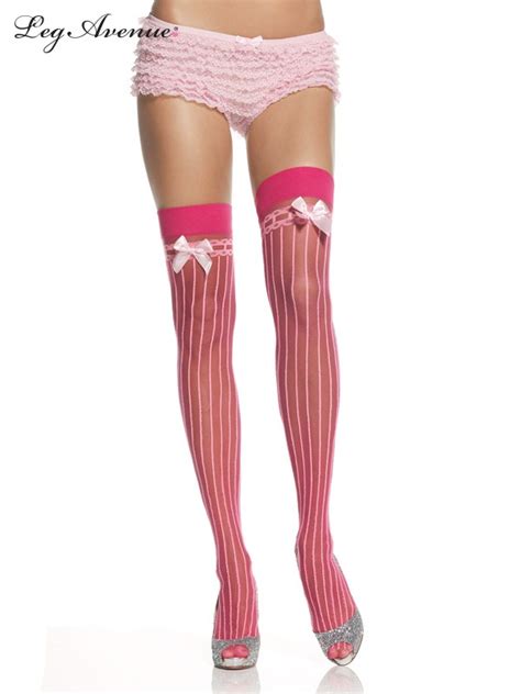 sheer pin stripe thigh highs stockings hot pink christmas cheer