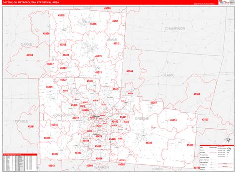 Dayton Oh Metro Area Wall Map Red Line Style By Marketmaps Mapsales