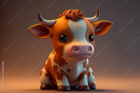Cute Baby Cow Character Pixar Style Comic Art Generative Ai Stock