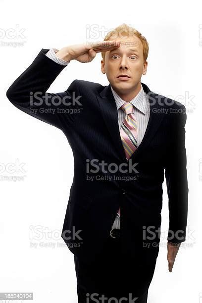 Funny Businessman Saluting On White Stock Photo Download Image Now