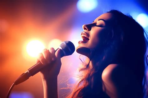 Premium Ai Image A Woman Singing Into A Microphone