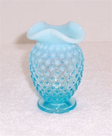 Fenton White Opalescent Blue Hobnail Glass Vase Triple A Resale