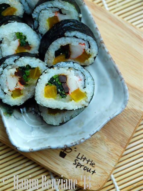 While sushi rice is always vinegared, the rice for gimbap may be plain or seasoned with any combination of rice vinegar, sesame oil, sesame seeds, sugar, and salt. Kimbap or Korean Seaweed Rice Rolls