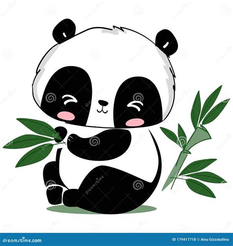 Cute Panda And Bamboo Leaves Vector Illustration Sketch Print Design