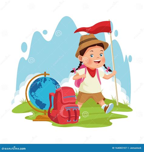 Cartoon Explorer Girl Colorful Design Stock Vector Illustration Of