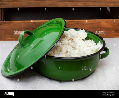 Traditional South African Maize Meal In Rustic Green Pot Stock Photo
