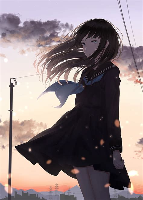 Hd Wallpaper Anime Girl School Uniform Wind Brown Hair
