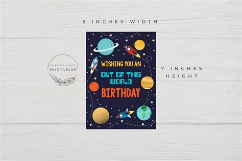 Space Happy Birthday Card Digital Download Outer Space Etsy Polska