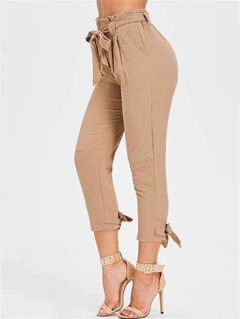 35 Off High Waisted Belted Tapered Pants Rosegal