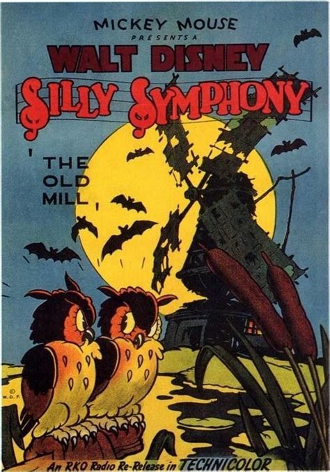 Disney Silly Symphony Movie Poster With Old Windmill And Owls Disney