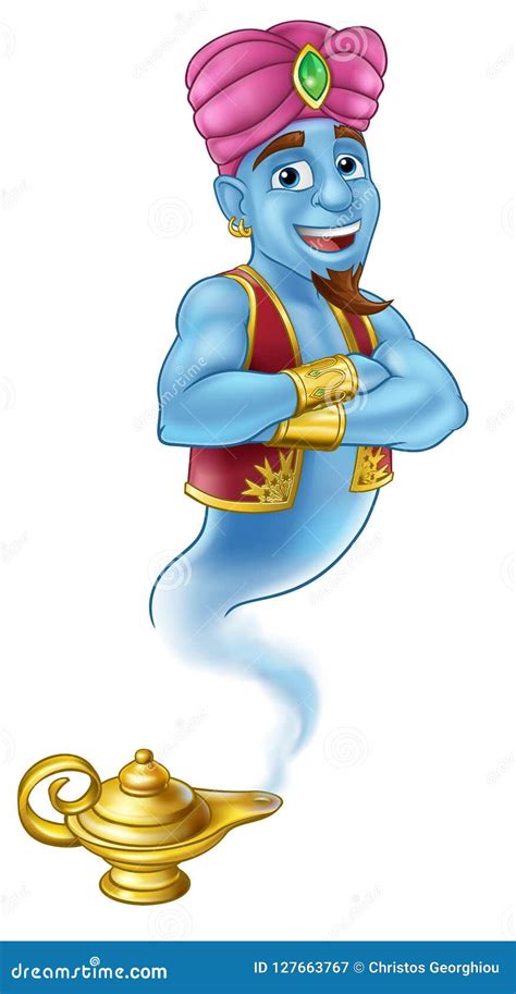Genie In Aladdin Cartoon Character Sticker Vector Illustration