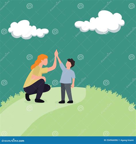 Mother Giving Her Son Piggyback Ride Vector Illustration