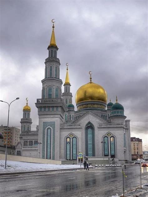 Cathedral Mosque In Moscow Russia Winter Season Snowing Mosque