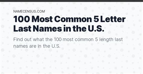 100 Most Common 5 Letter Last Names In The Us