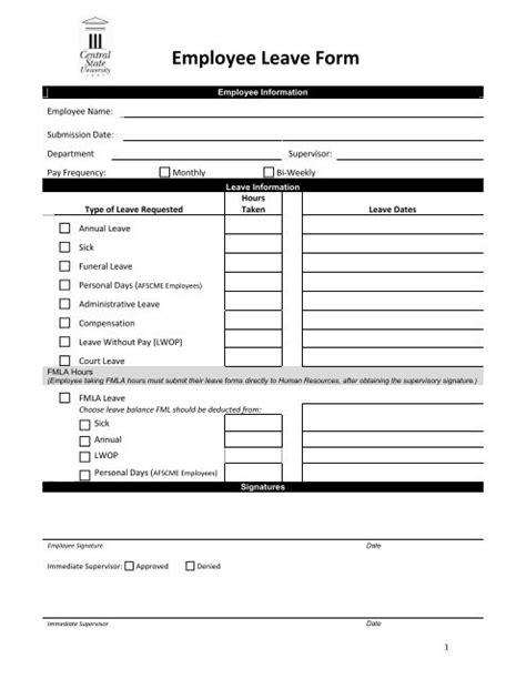 Employee Leave Form Central State University