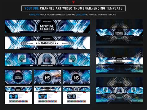 Youtube Channel Art Video Thumbnail And Ending Video Template By