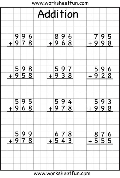 Three Digit Addition Worksheets With Regrouping