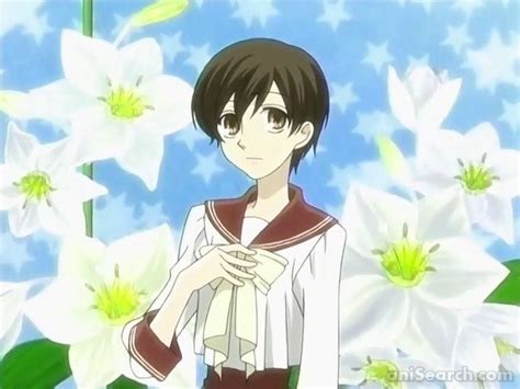 An Anime Character Is Standing In Front Of White Flowers And Holding