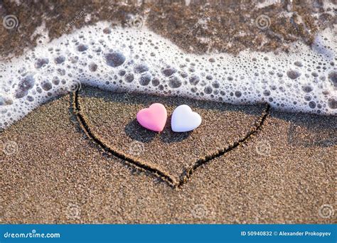 Heart Drawn In The Sand With Two Hearts Stock Photo Image Of Outdoors
