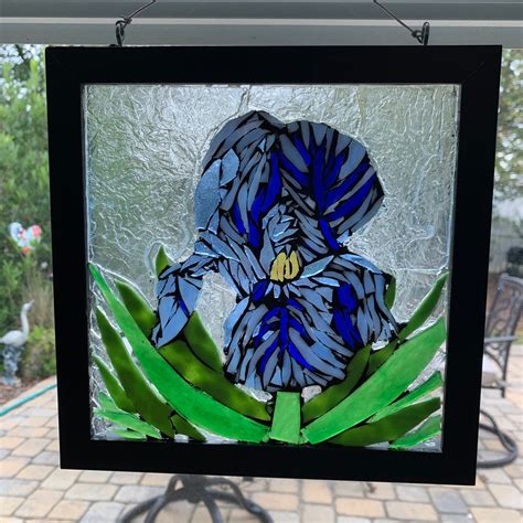 Stained Glass Iris Mosaic Iris Blue Iris Art Tiffany Style Etsy