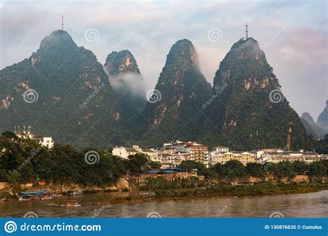 Yangshuo Town In Guangxi China Stock Image Image Of Limestone