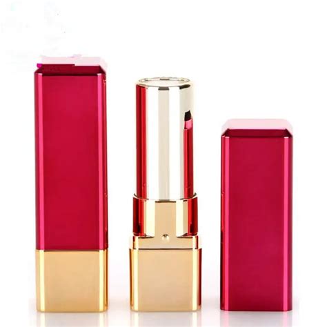 Empty Grade Plastic Square Lipstick Tube With Gold And Red Color Inner Cup Dia 121mm Good