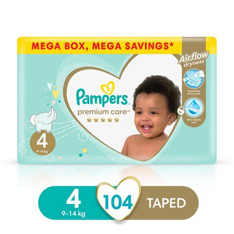 Pampers Premium Care Size 4 Mega Saving Box 104 Nappies Airflow