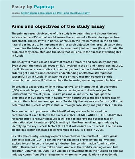 Aims And Objectives Of The Study Free Essay Example