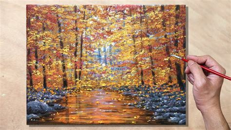 Acrylic Painting Autumn Forest Landscape Youtube
