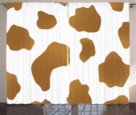 Cow Print Curtains 2 Panels Set Brown Spots On A White Cow Skin