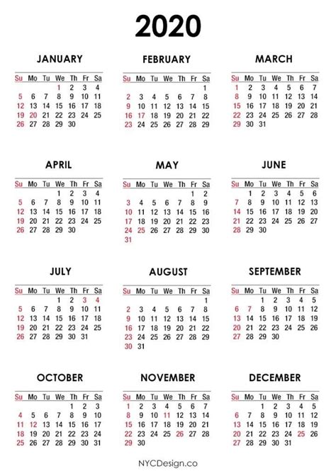 Free Printable Monthly Calendar 2 020 Image Calendario