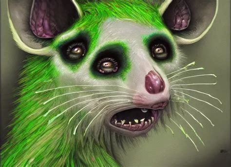 Face Portrait Of A Anthro Green Zombie Opossum Fursona Stable