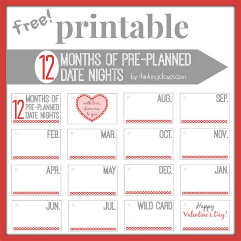 Free 12 Months Of Pre Planned Date Night Printables