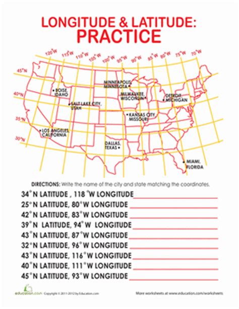 Can you find the hidden treasures? Latitude and Longitude of Cities | Worksheet | Education.com