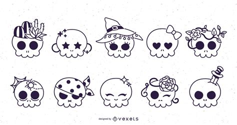 Cute Skulls Stroke Set Vector Download