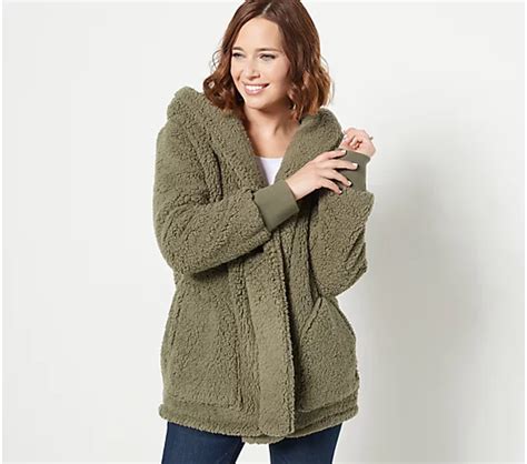 As Is Cuddl Duds Double Faced Cozy Sherpa Hooded Wrap Coatigan