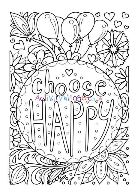 Choose Happy Colouring Page