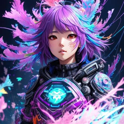 Premium Ai Image Anime Girl With Purple Hair And A Pink Feather