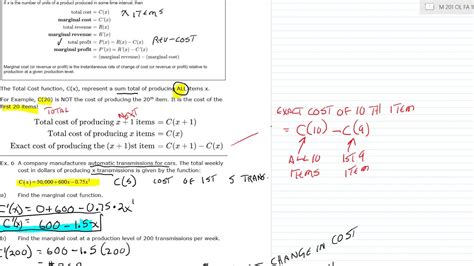 Mat 2012410 Calculus I Section 34 Part 3 Marginal Cost Youtube
