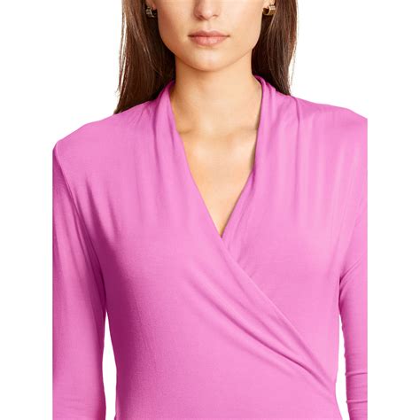 Ralph Lauren Synthetic Jersey Surplice Top In Pink Lyst