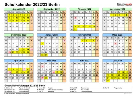 Schulkalender 20222023 Berlin Für Pdf