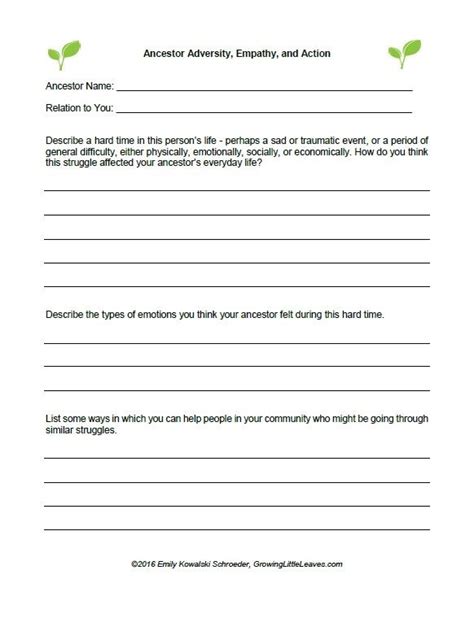 Ancestor Adversity Empathy And Action Free Worksheet From