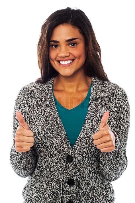Attractive Girl Showing Double Thumbs Up Stock Image Colourbox