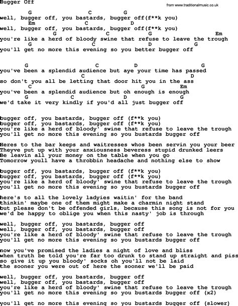 Bugger Off By The Dubliners Song Lyrics And Chords