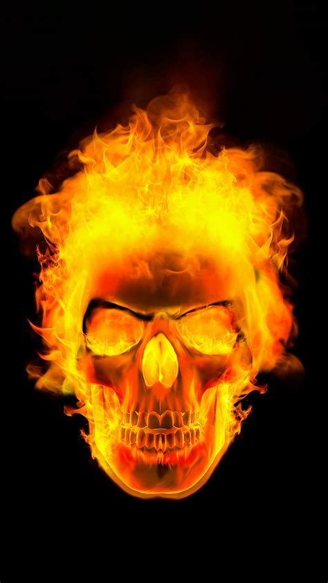 Skull Black Fire Fire Skull Flame Head Heavy Metal Hot Red
