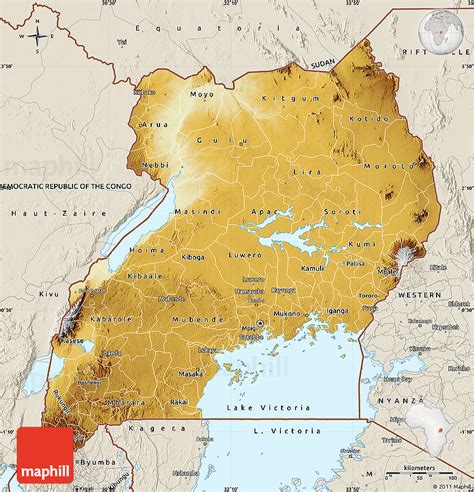 Physical Map Of Uganda Shaded Relief Outside