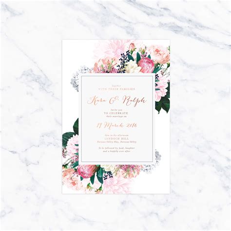 Native Floral Pretty Protea Foil Wedding Invitations Rose Gold Foil