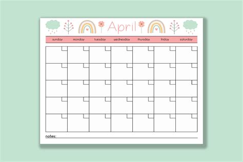 Calendario De Abril Imprimible Calendario En Blanco Agenda Etsy
